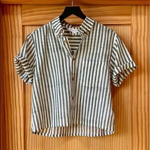 Emerson Fry Boxy Shirt Moss Stripe button up button down